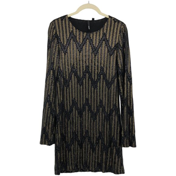 Joe's Jeans Black & Gold Yves Sequin Chevron Long Sleeve Mini Dress size XS - Picture 2 of 16